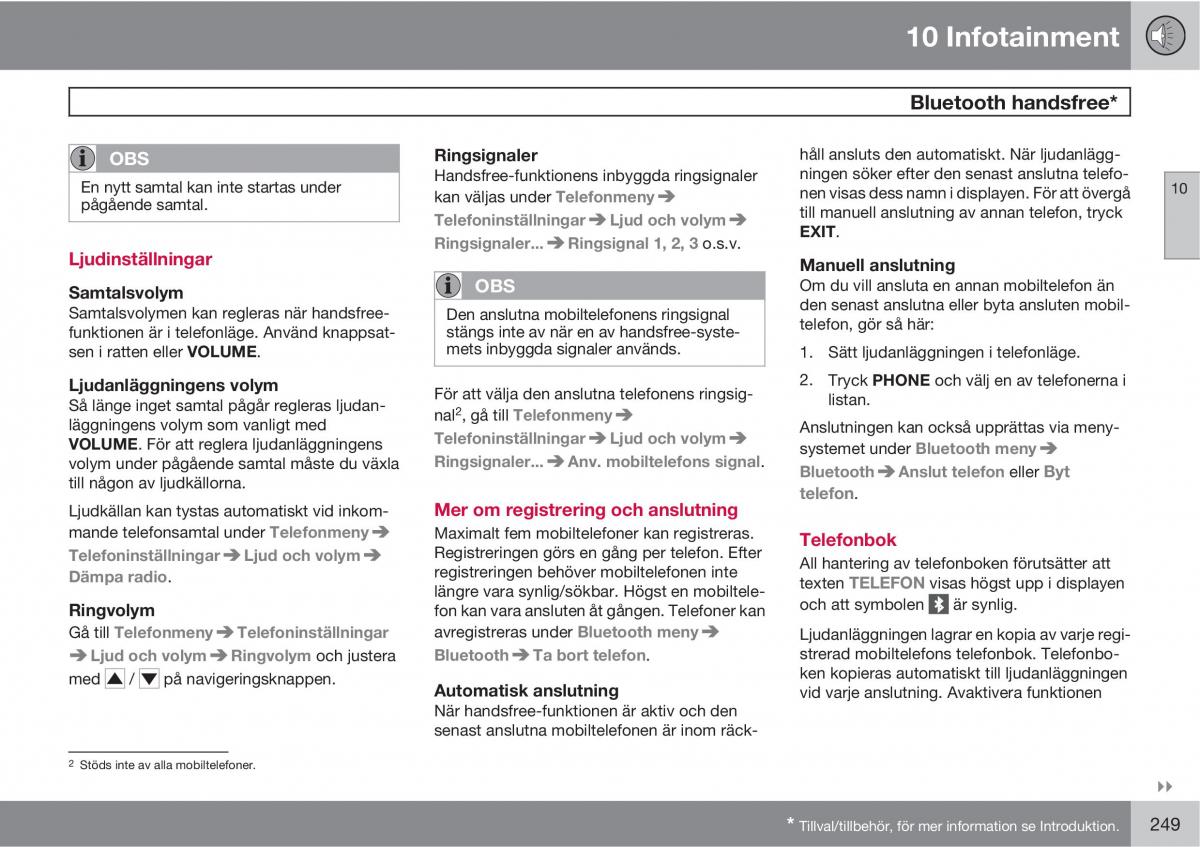 Volvo S40 II 2 instruktionsbok / page 249