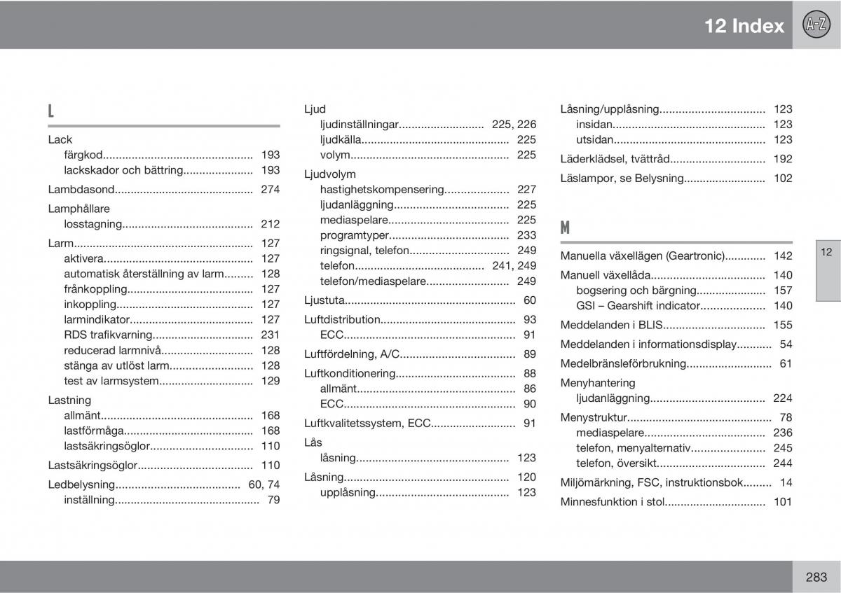 Volvo S40 II 2 instruktionsbok / page 283