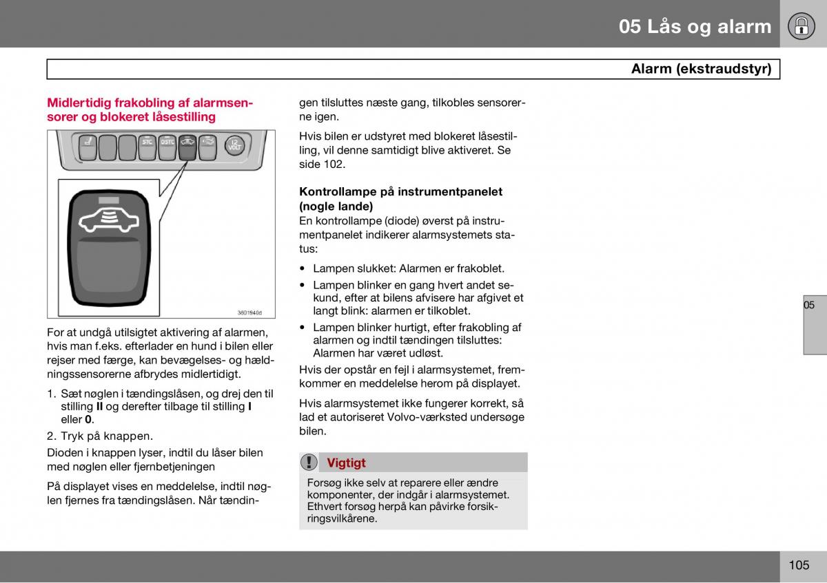 Volvo S60 I 1 Bilens instruktionsbog / page 106