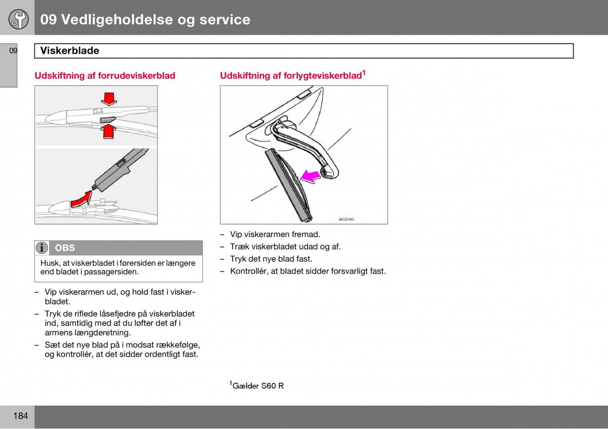 Volvo S60 I 1 Bilens instruktionsbog / page 185