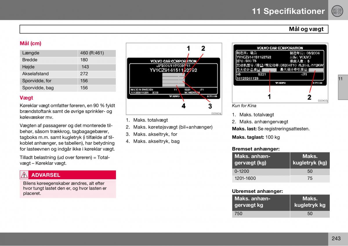 Volvo S60 I 1 Bilens instruktionsbog / page 244