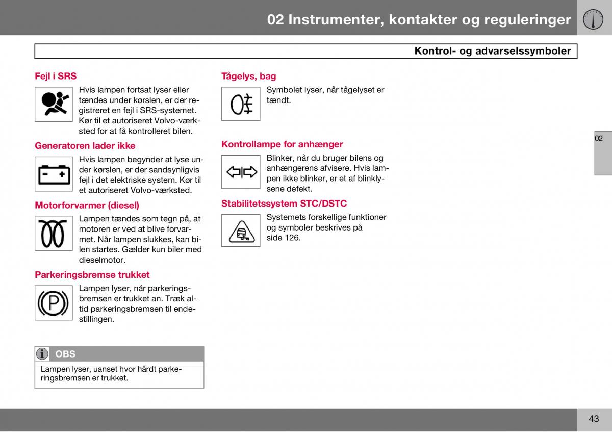 Volvo S60 I 1 Bilens instruktionsbog / page 44