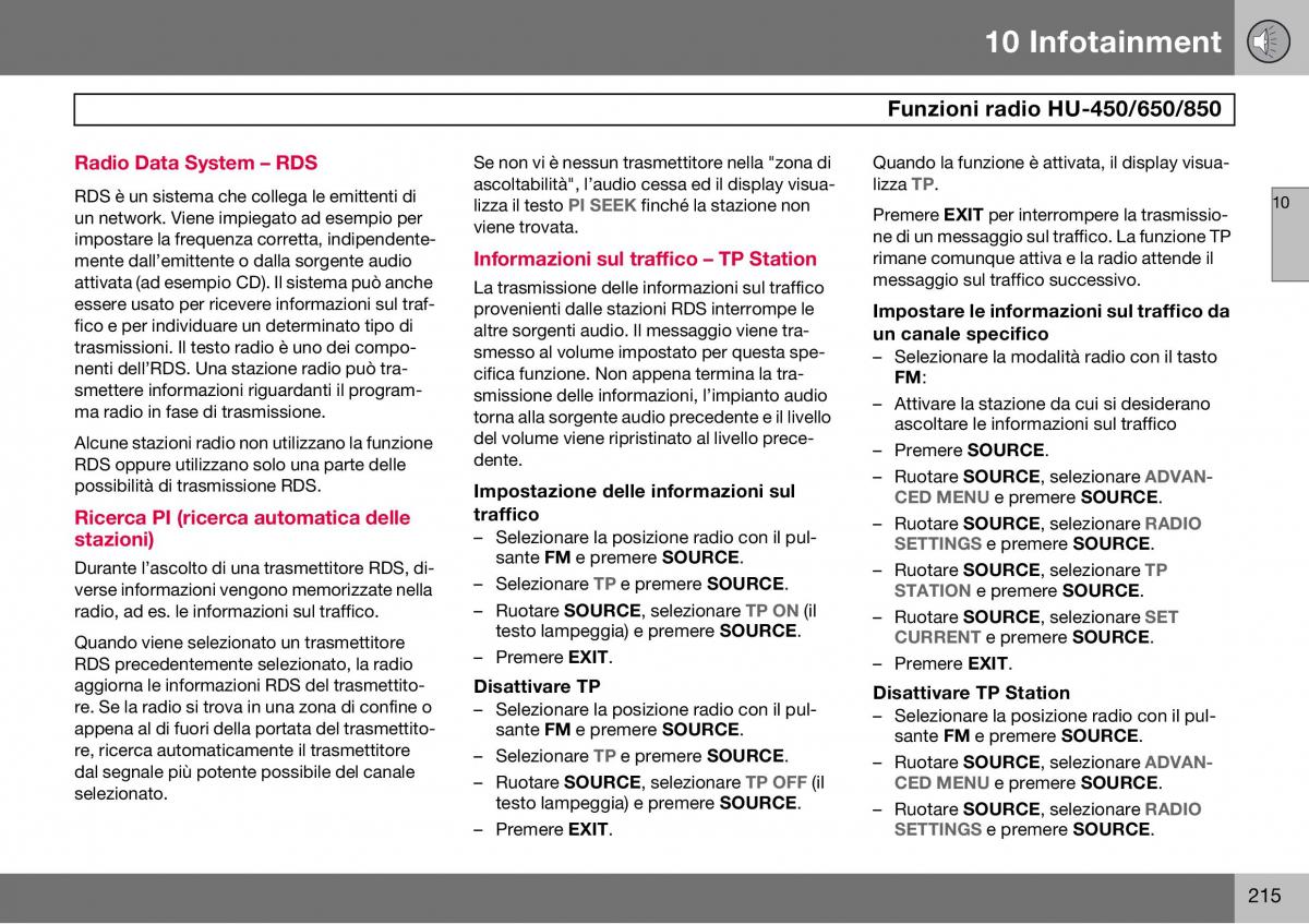 Volvo S60 I 1 manuale del proprietario / page 216