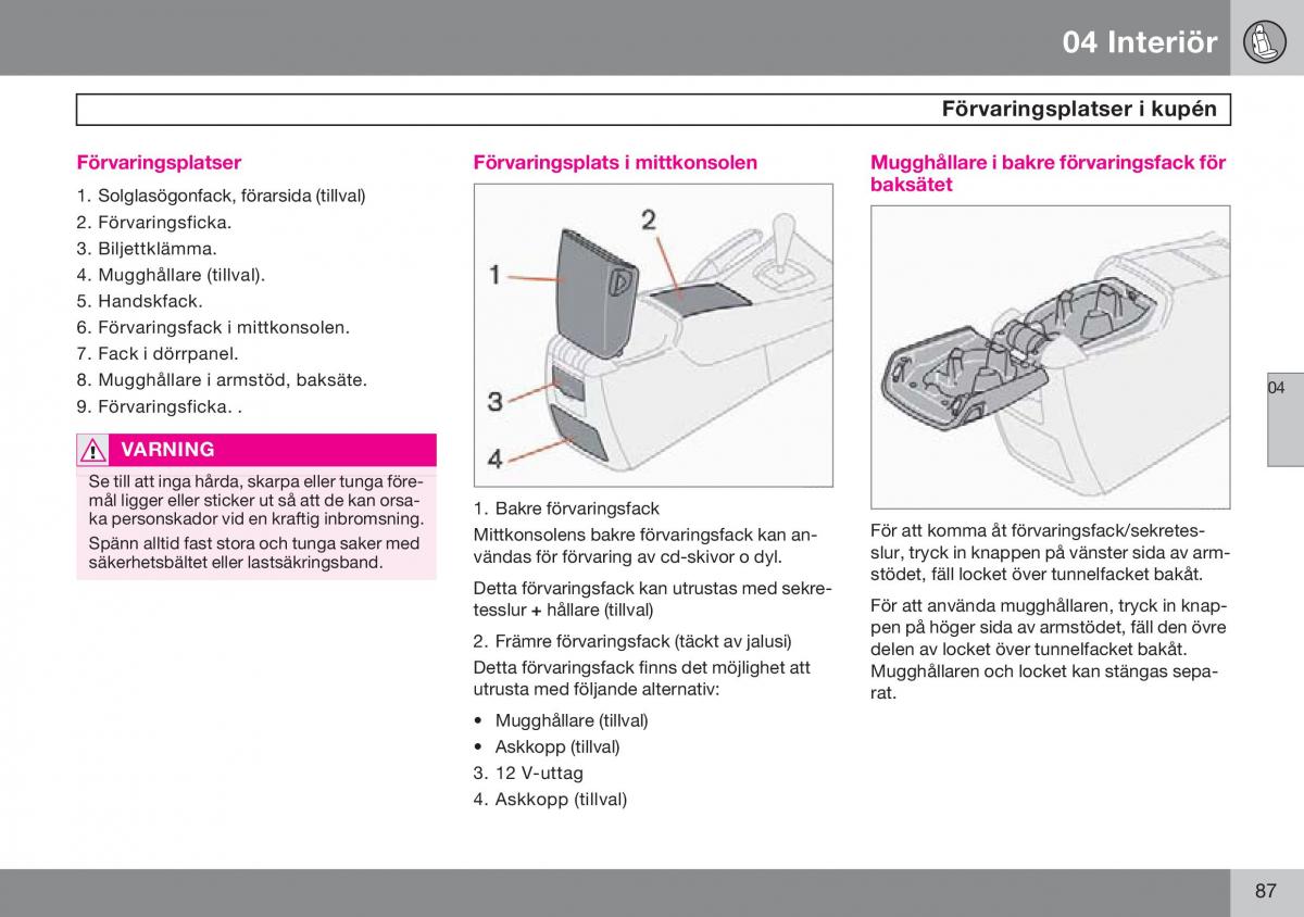 Volvo S60 I 1 instruktionsbok / page 88