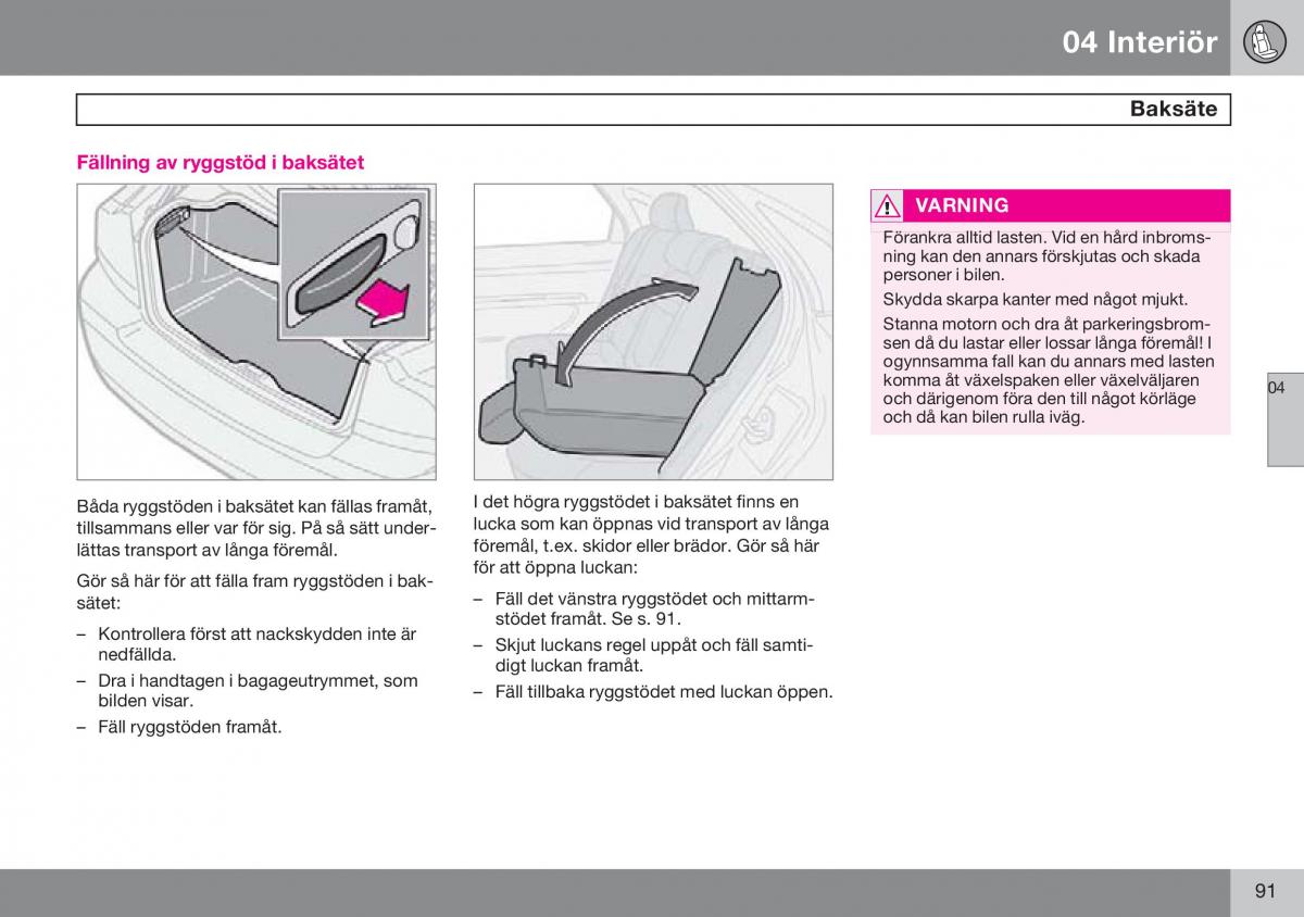 Volvo S60 I 1 instruktionsbok / page 92