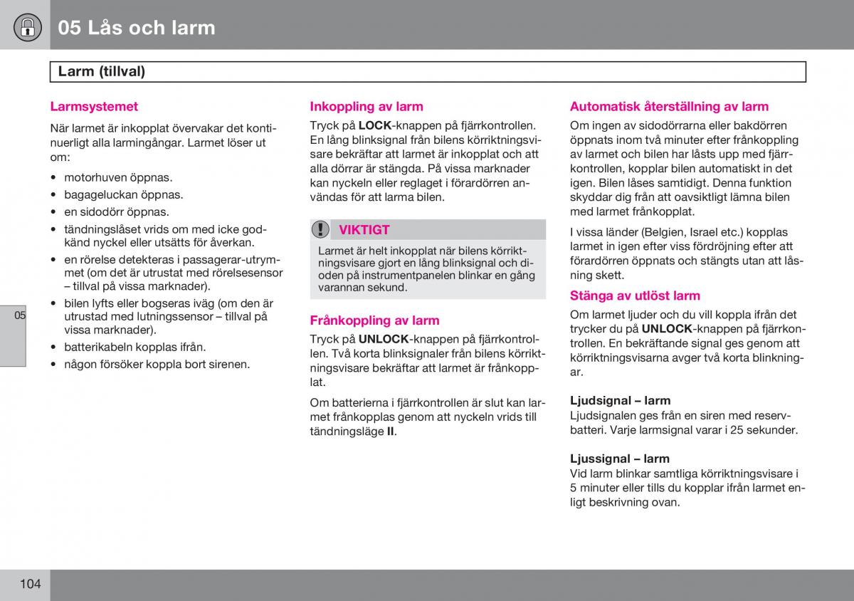 Volvo S60 I 1 instruktionsbok / page 105