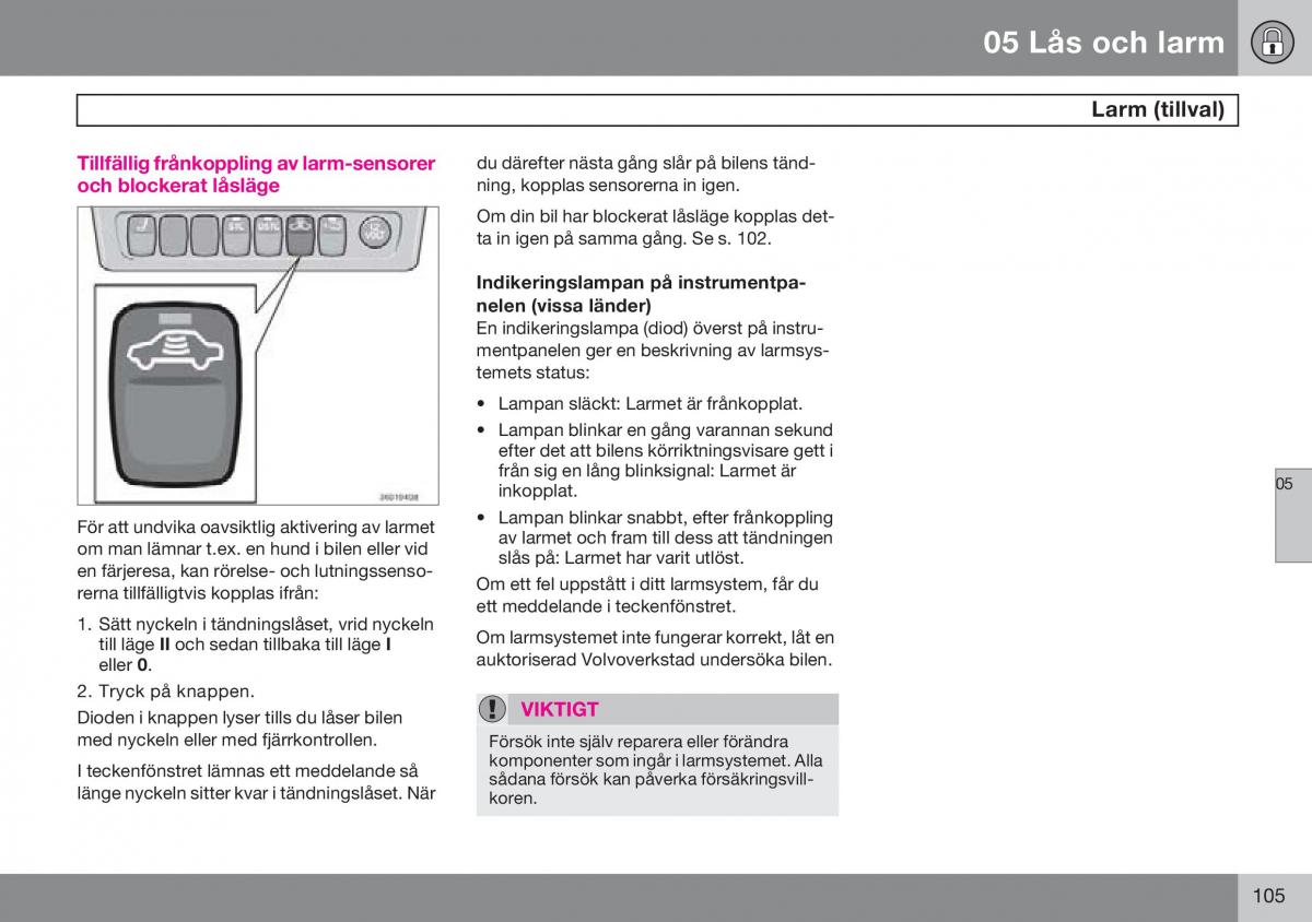 Volvo S60 I 1 instruktionsbok / page 106