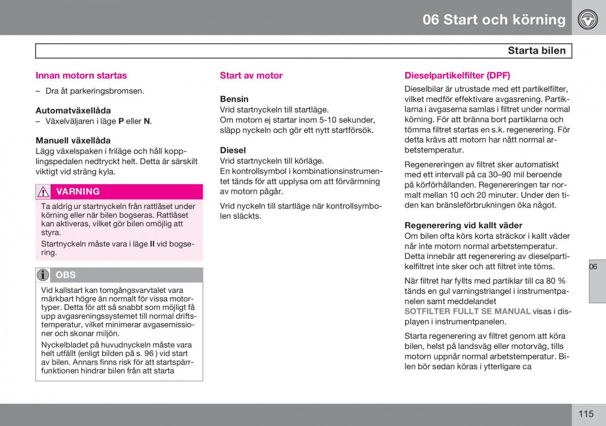 Volvo S60 I 1 instruktionsbok / page 116