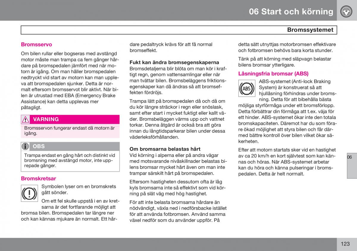 Volvo S60 I 1 instruktionsbok / page 124