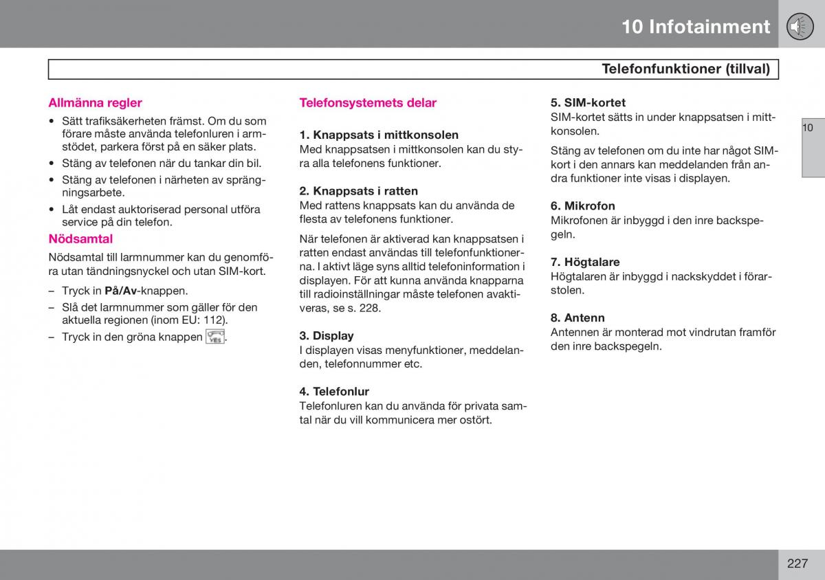 Volvo S60 I 1 instruktionsbok / page 228