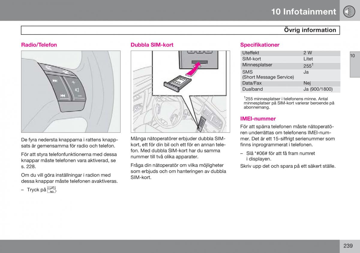 Volvo S60 I 1 instruktionsbok / page 240