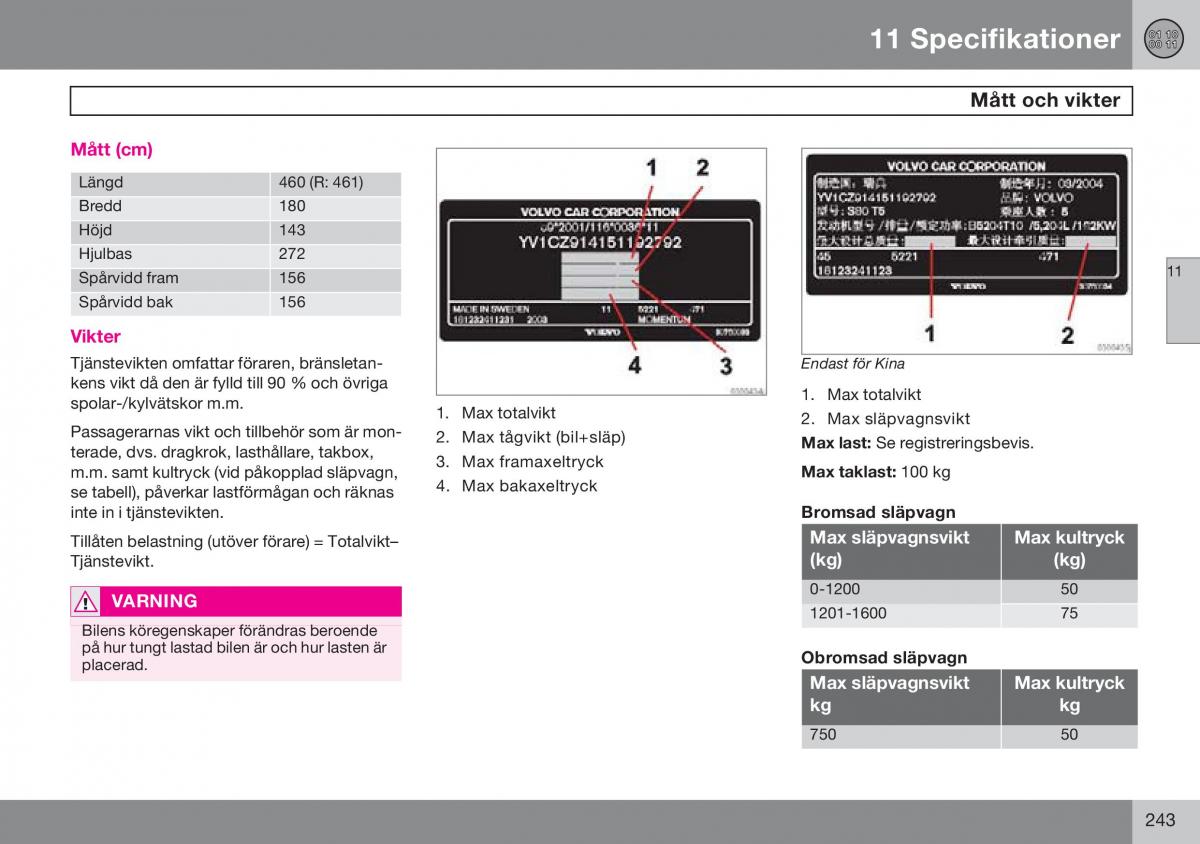 Volvo S60 I 1 instruktionsbok / page 244