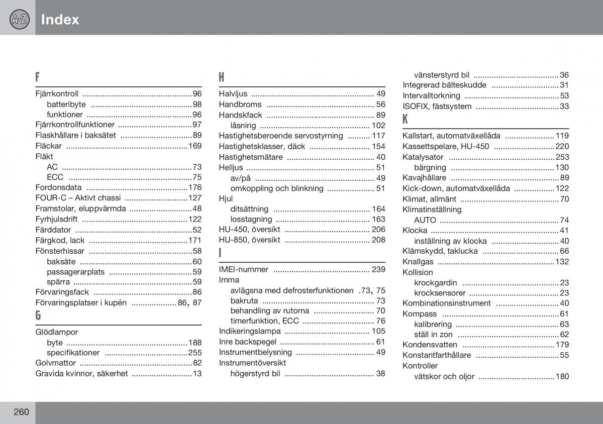 Volvo S60 I 1 instruktionsbok / page 261