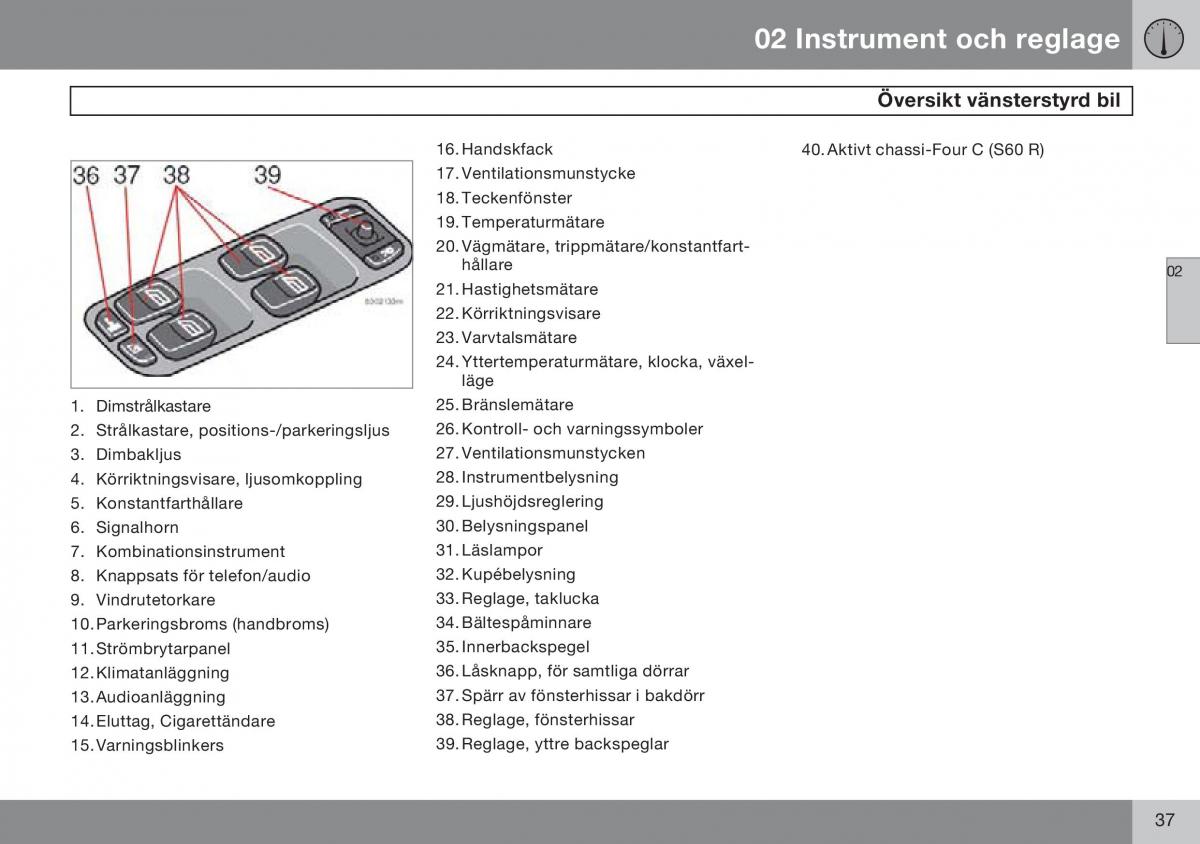 Volvo S60 I 1 instruktionsbok / page 38