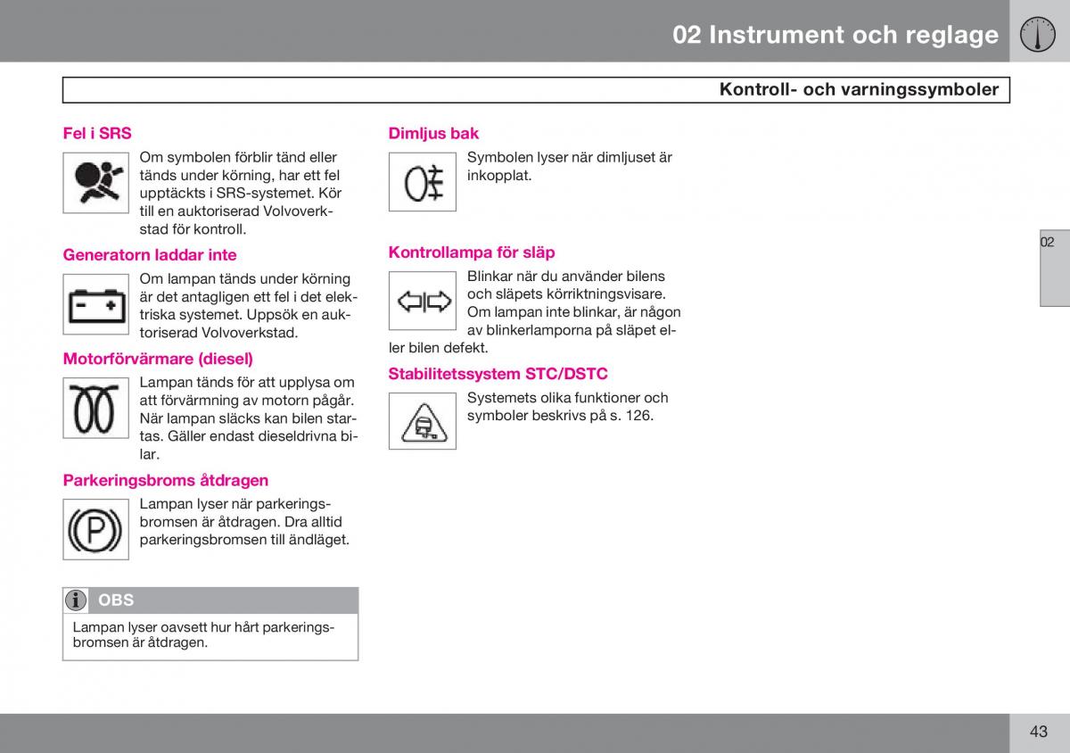 Volvo S60 I 1 instruktionsbok / page 44