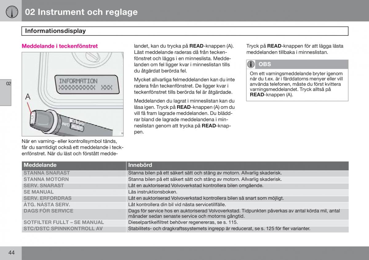 Volvo S60 I 1 instruktionsbok / page 45