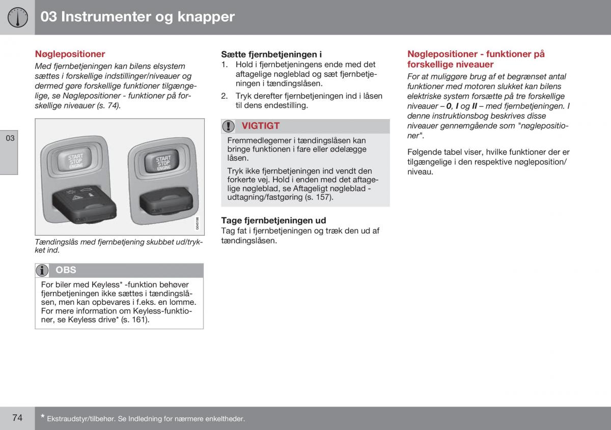 Volvo S60 II 2 Bilens instruktionsbog / page 76