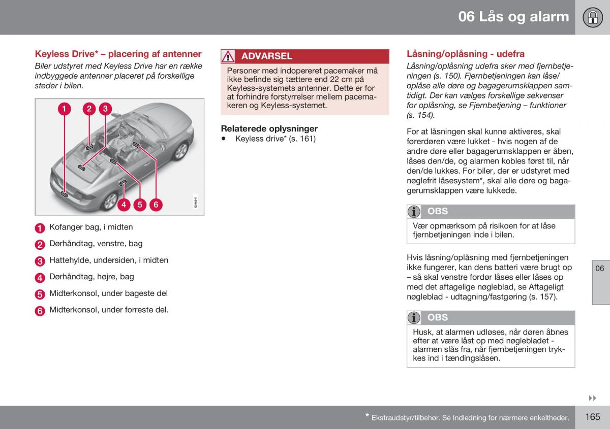 Volvo S60 II 2 Bilens instruktionsbog / page 167