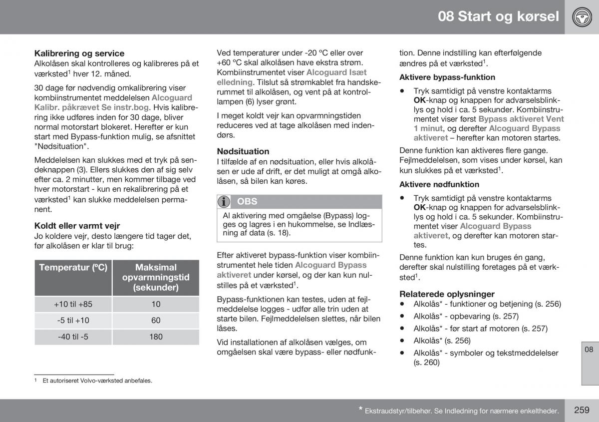 Volvo S60 II 2 Bilens instruktionsbog / page 261