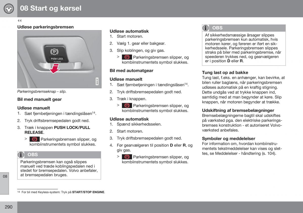 Volvo S60 II 2 Bilens instruktionsbog / page 292