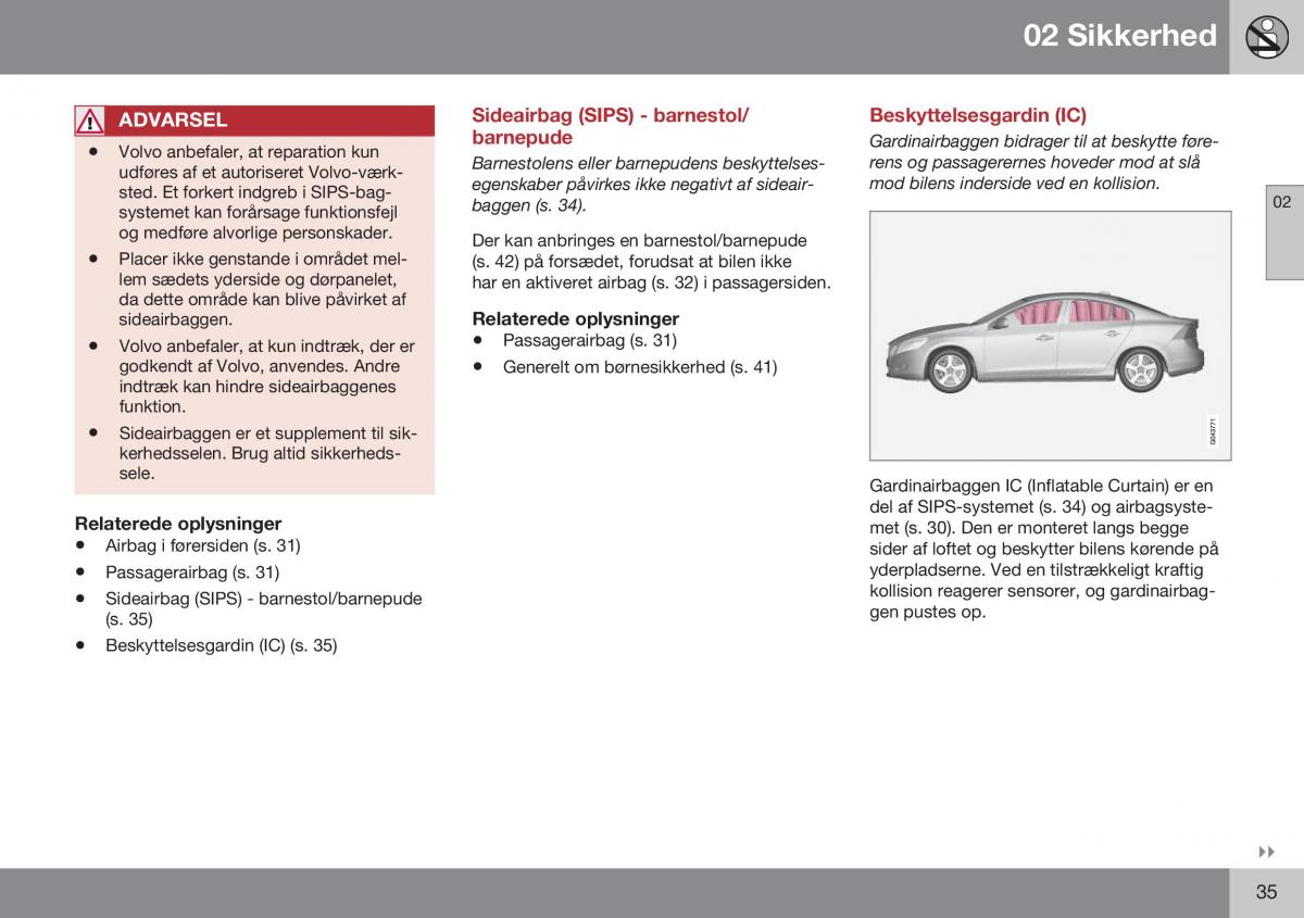 Volvo S60 II 2 Bilens instruktionsbog / page 37