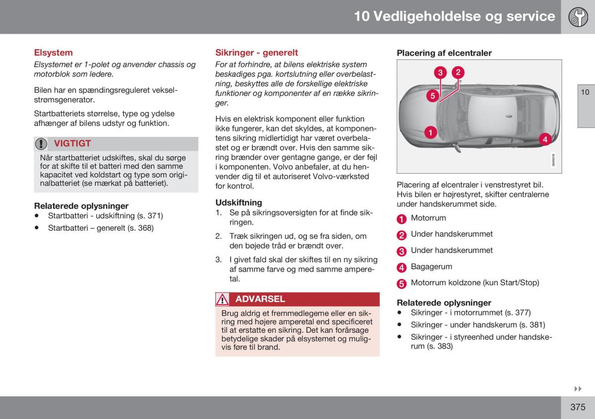 Volvo S60 II 2 Bilens instruktionsbog / page 377