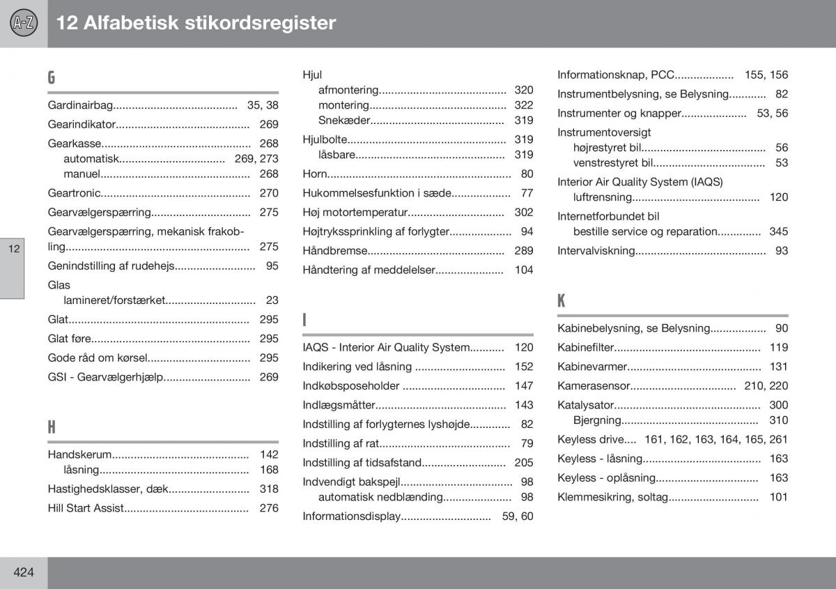 Volvo S60 II 2 Bilens instruktionsbog / page 426