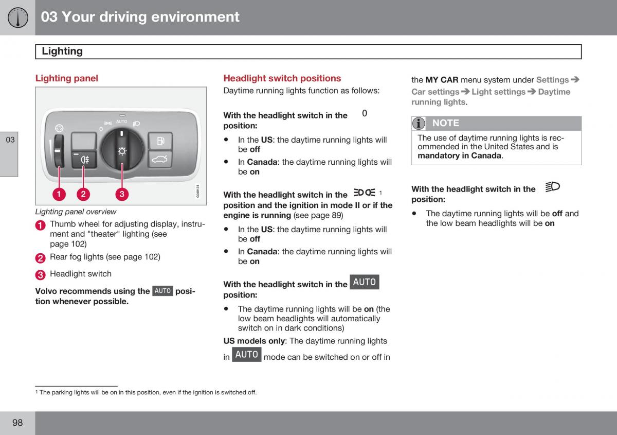 Volvo S60 II 2 owners manual / page 100