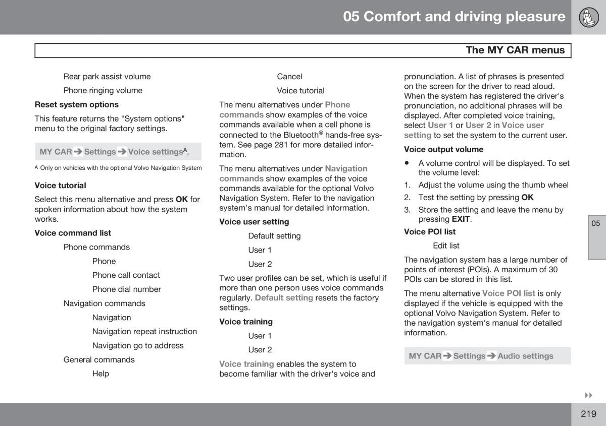 Volvo S60 II 2 owners manual / page 221