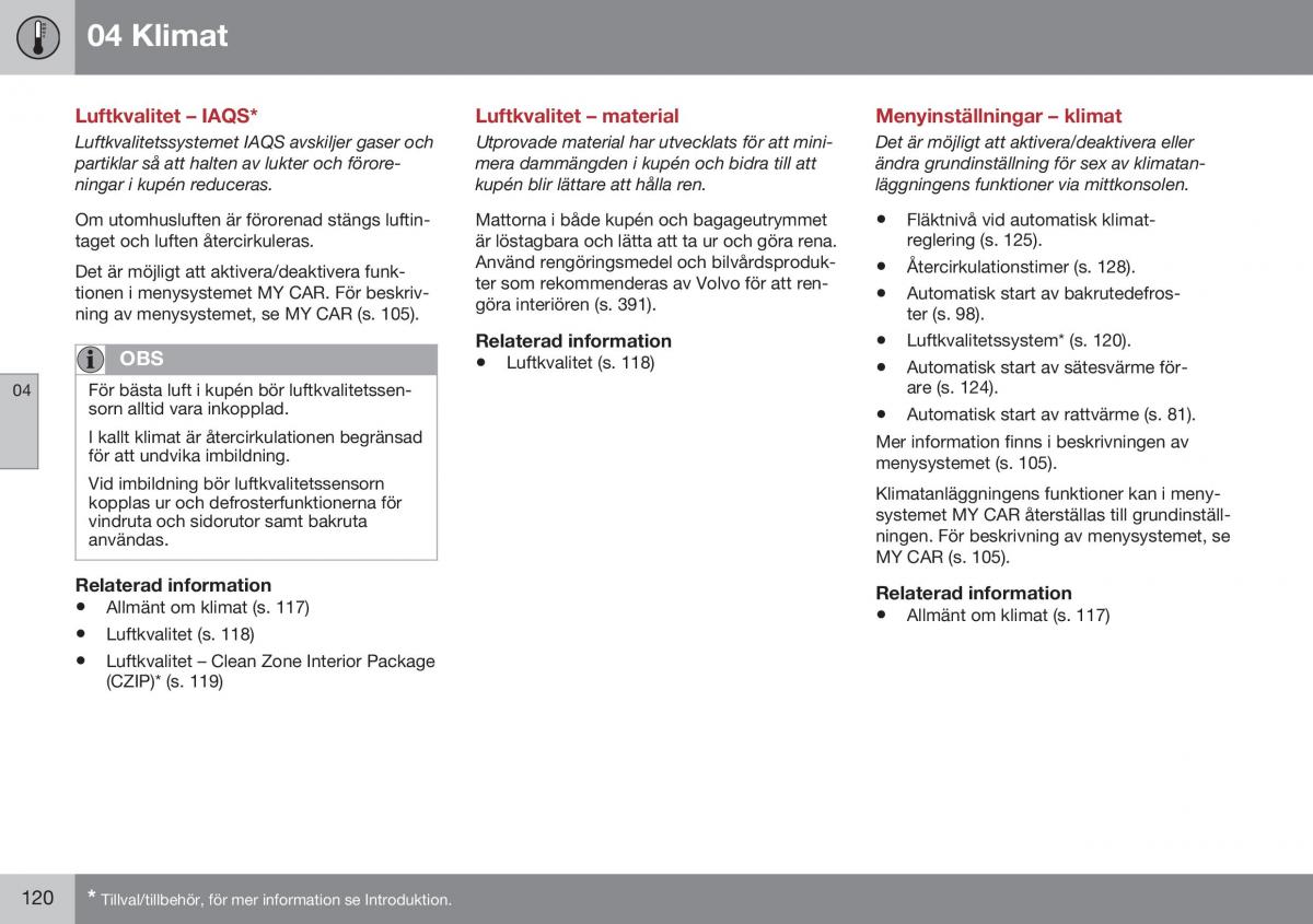 Volvo S60 II 2 instruktionsbok / page 122