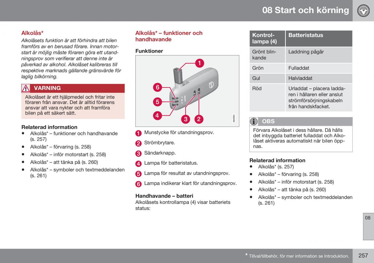 Volvo S60 II 2 instruktionsbok / page 259