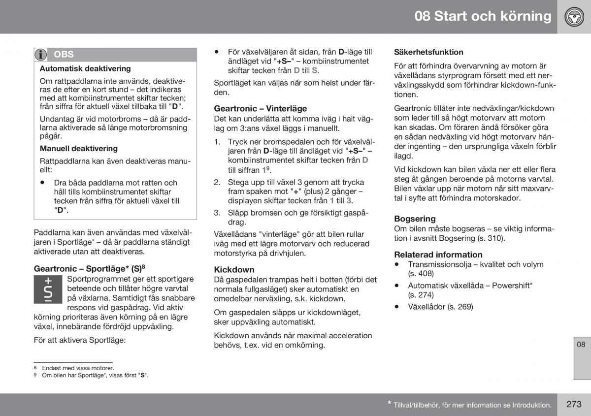 Volvo S60 II 2 instruktionsbok / page 275