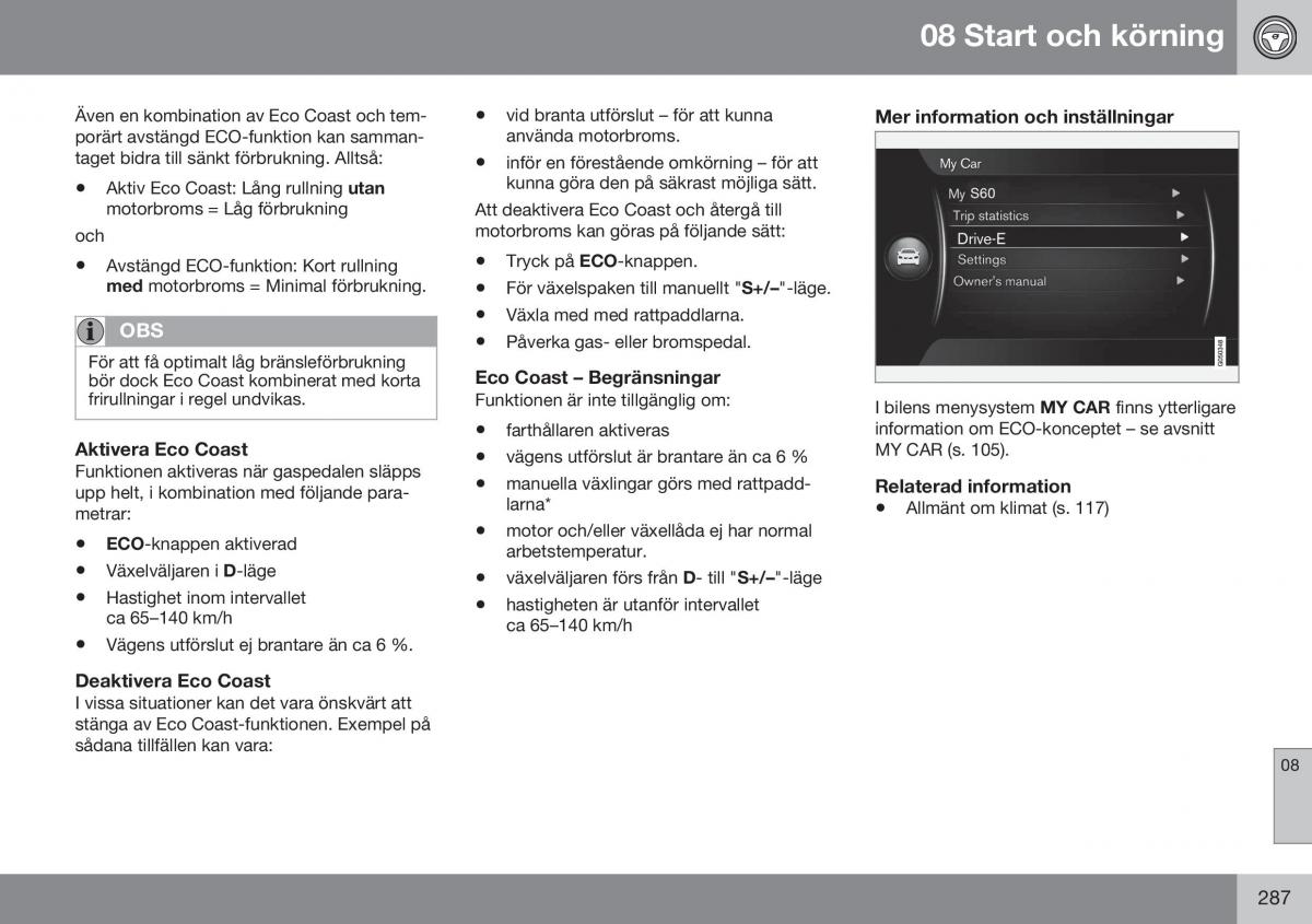 Volvo S60 II 2 instruktionsbok / page 289