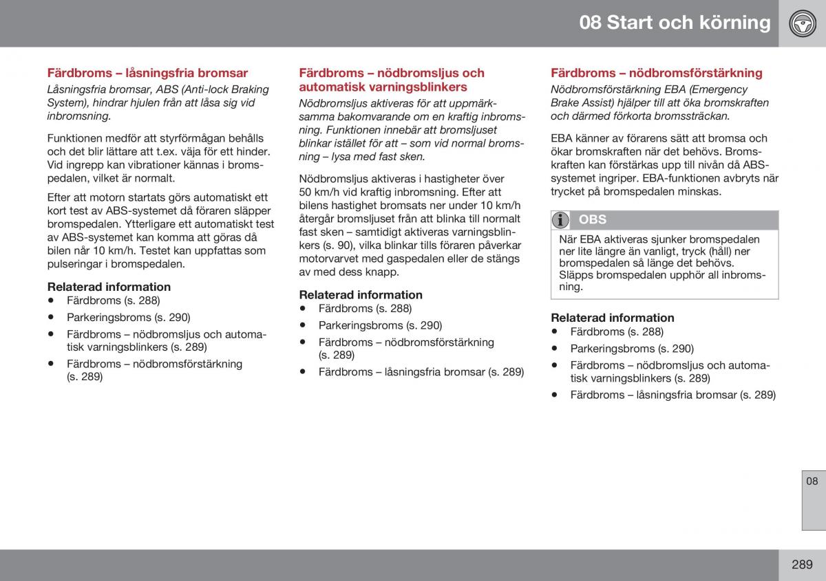 Volvo S60 II 2 instruktionsbok / page 291