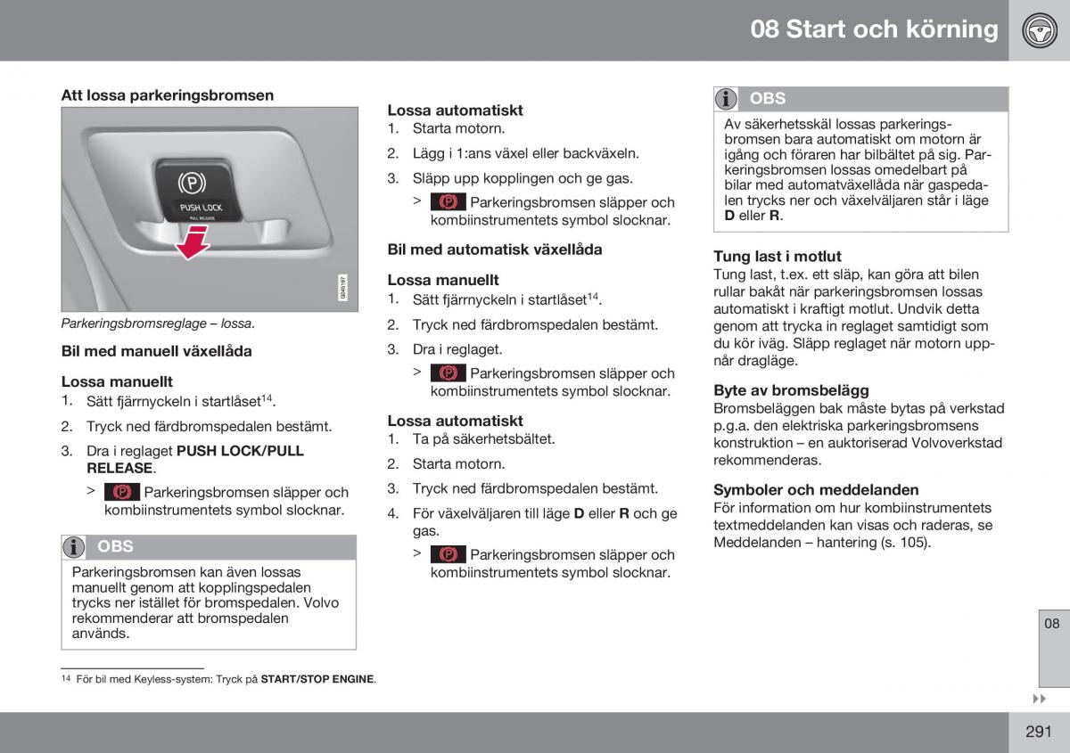 Volvo S60 II 2 instruktionsbok / page 293