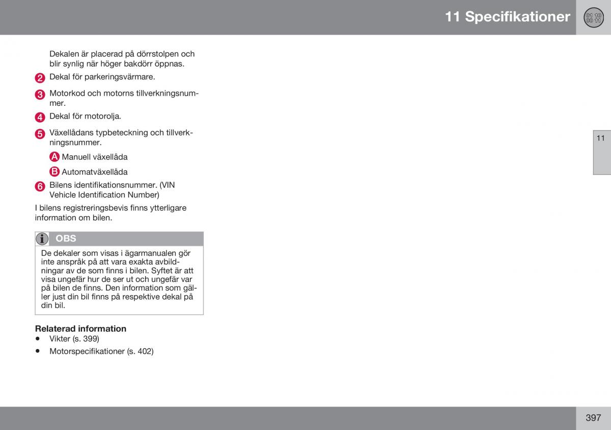 Volvo S60 II 2 instruktionsbok / page 399