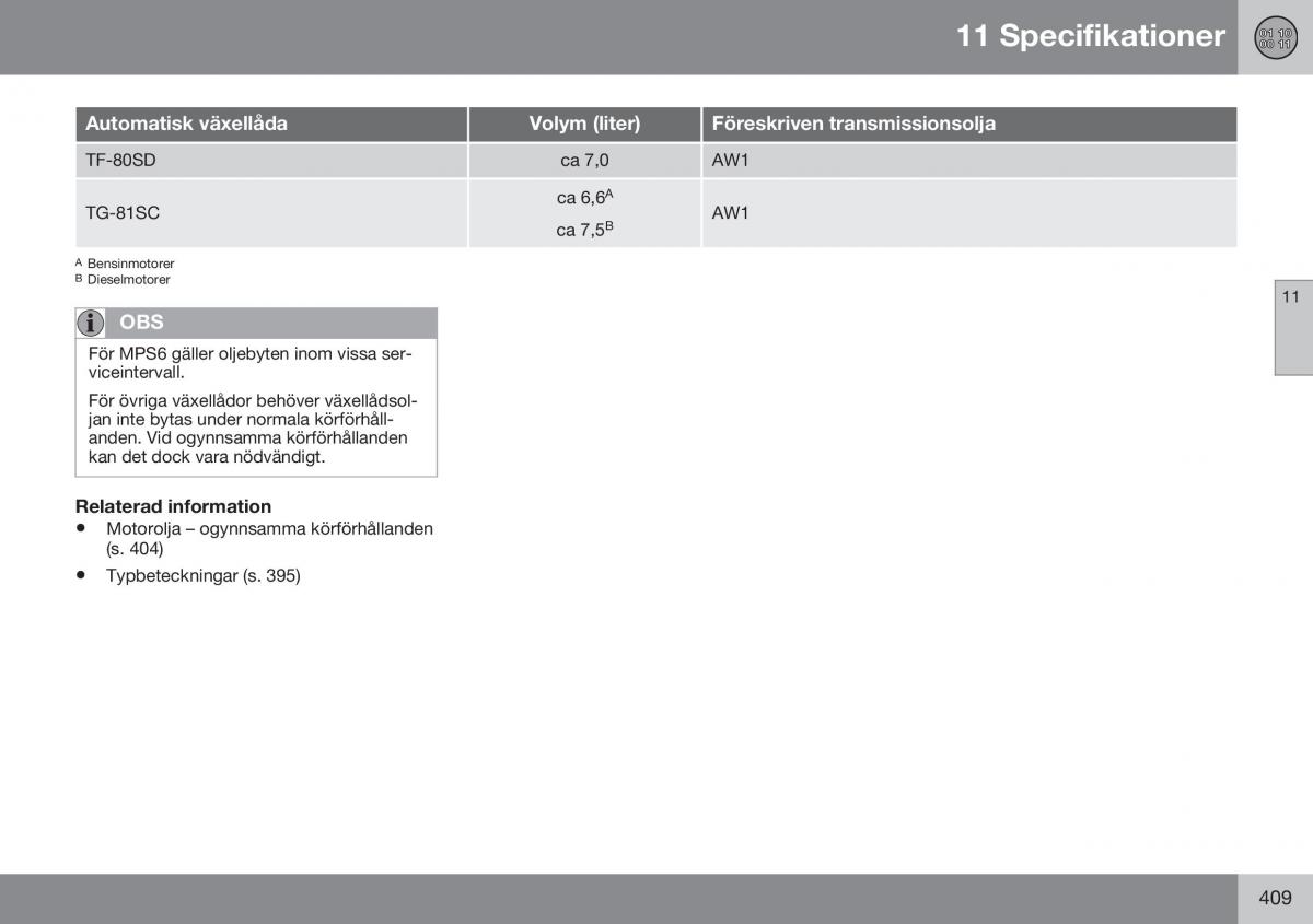 Volvo S60 II 2 instruktionsbok / page 411