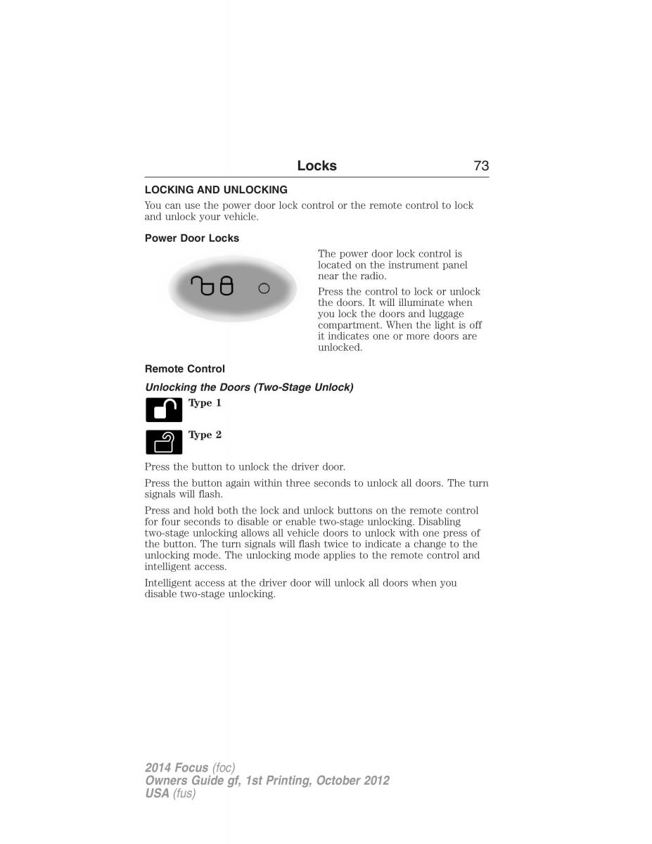 Ford Focus III 3 owners manual / page 74