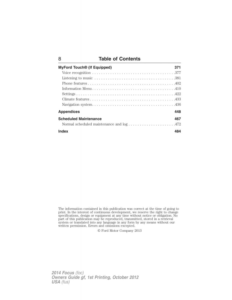 Ford Focus III 3 owners manual / page 9