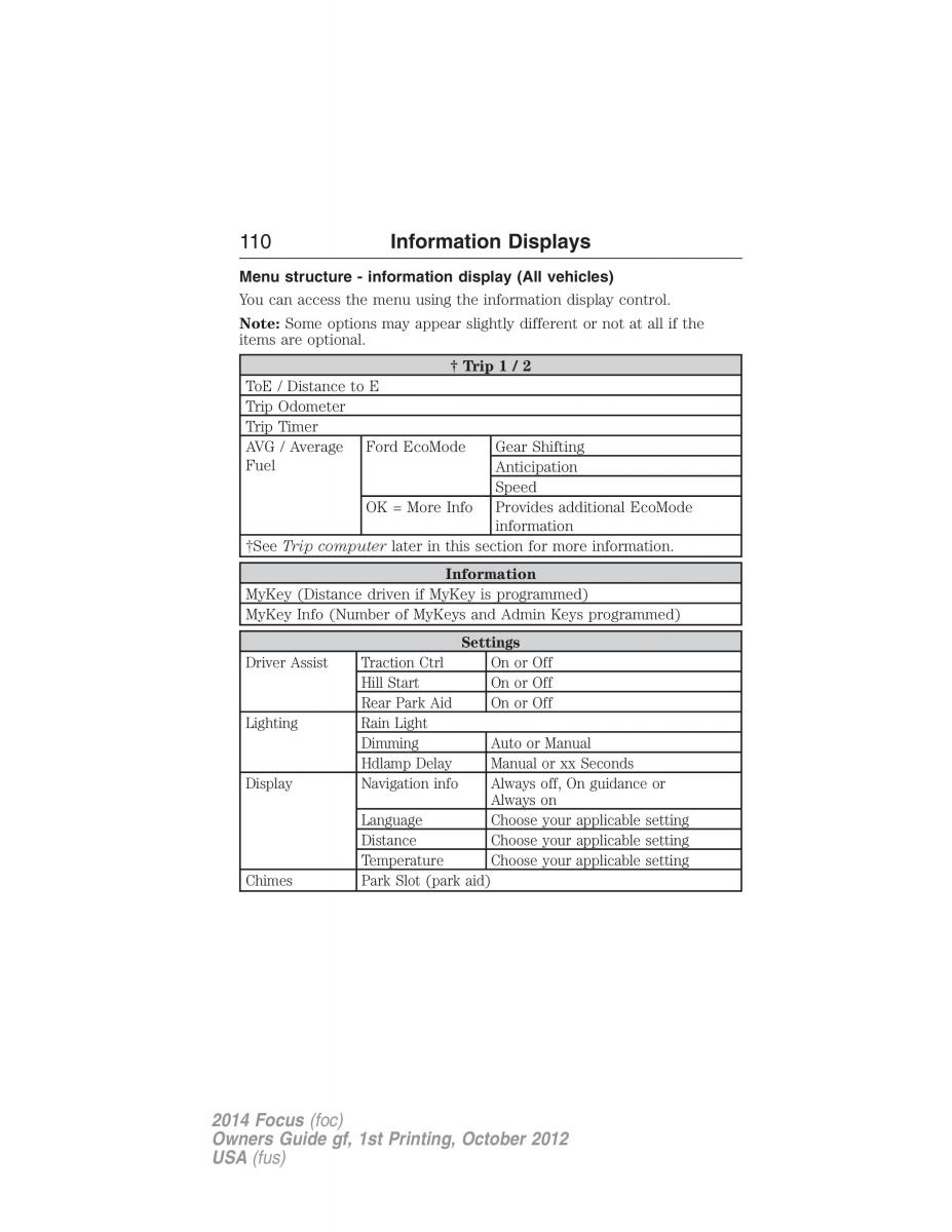 Ford Focus III 3 owners manual / page 111