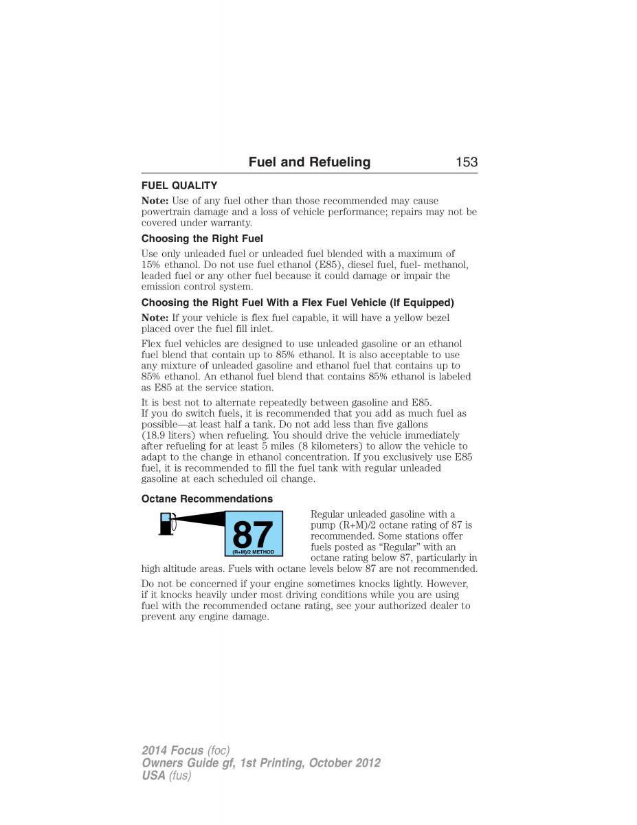 Ford Focus III 3 owners manual / page 154