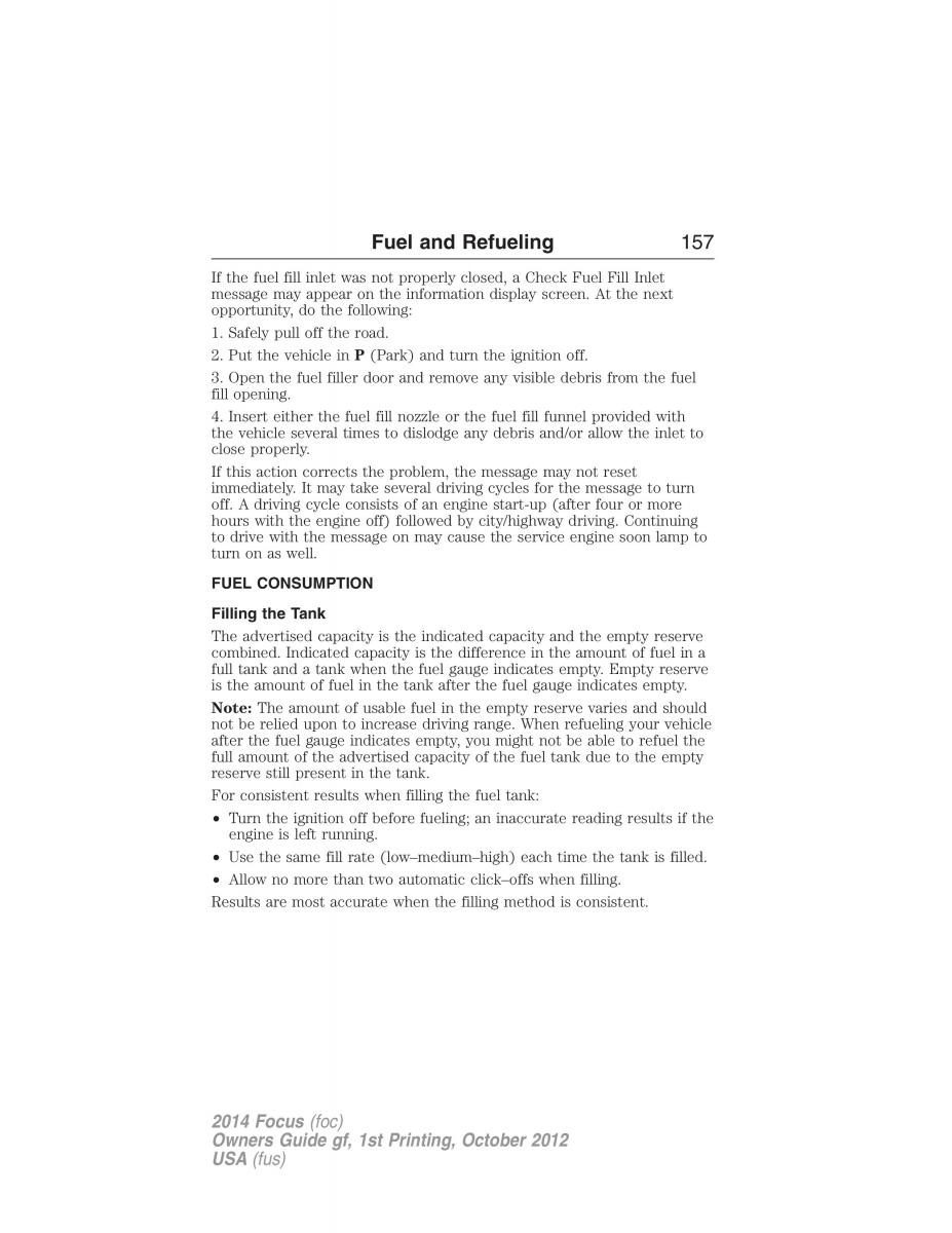 Ford Focus III 3 owners manual / page 158