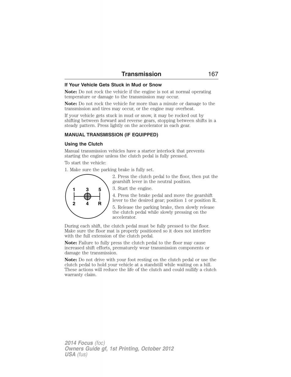 Ford Focus III 3 owners manual / page 168