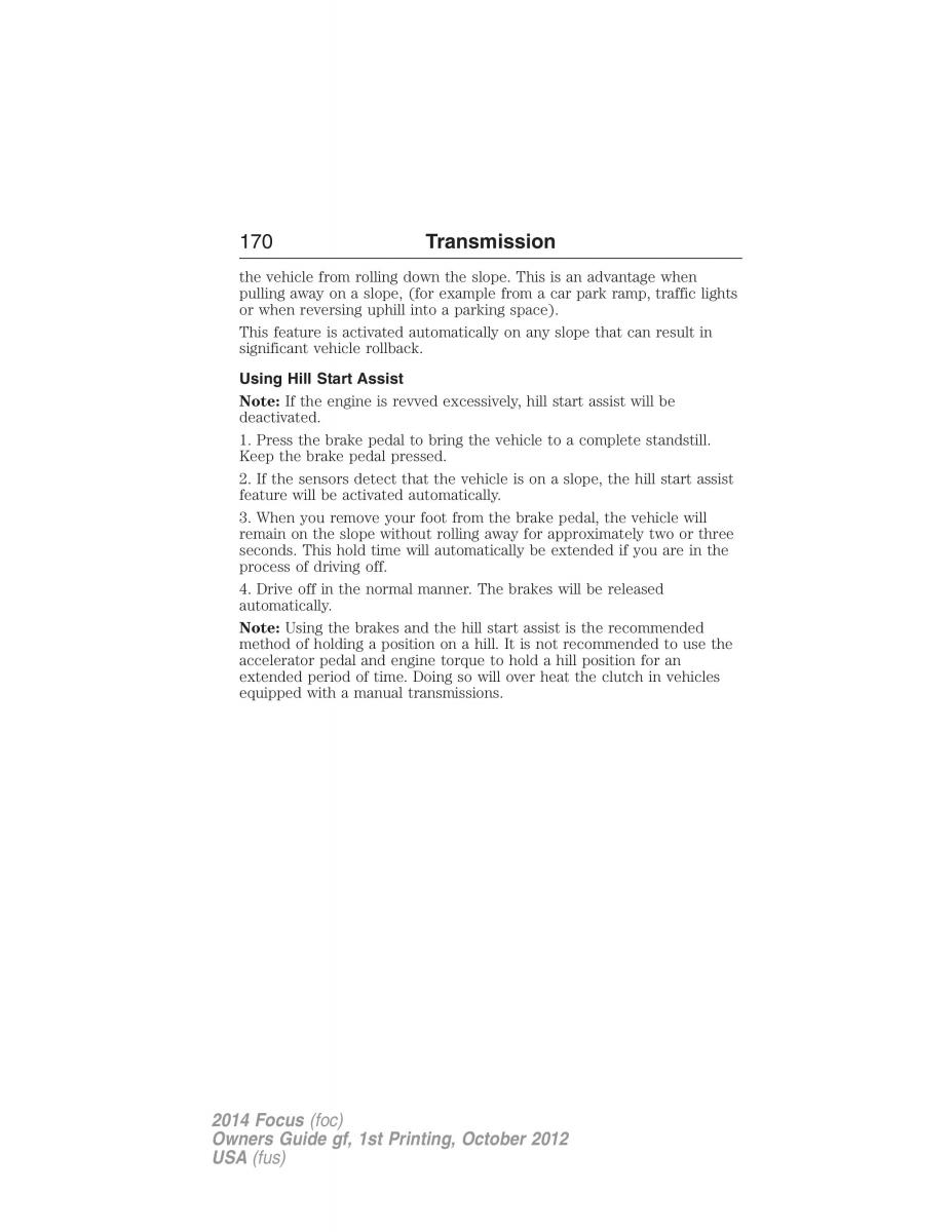 Ford Focus III 3 owners manual / page 171