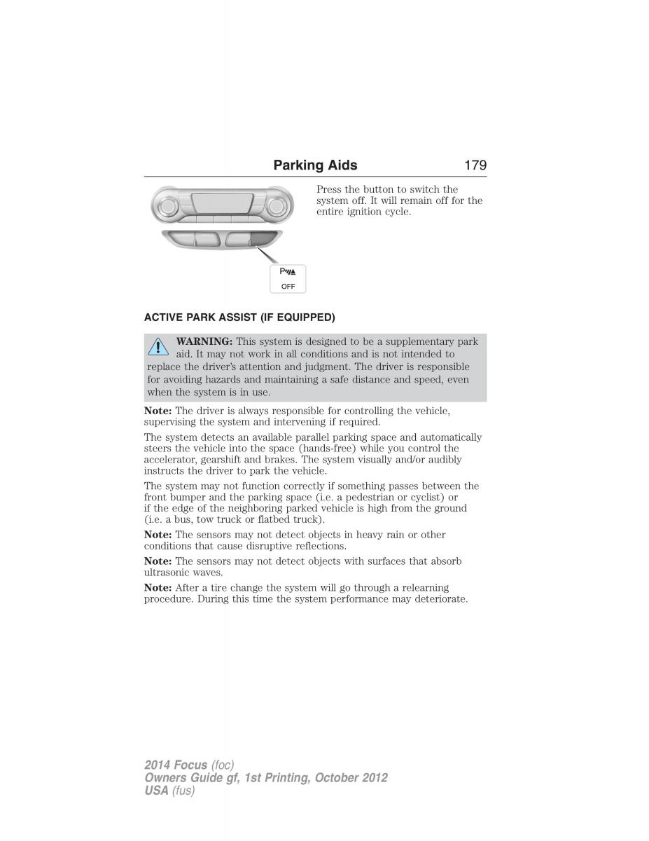 Ford Focus III 3 owners manual / page 180