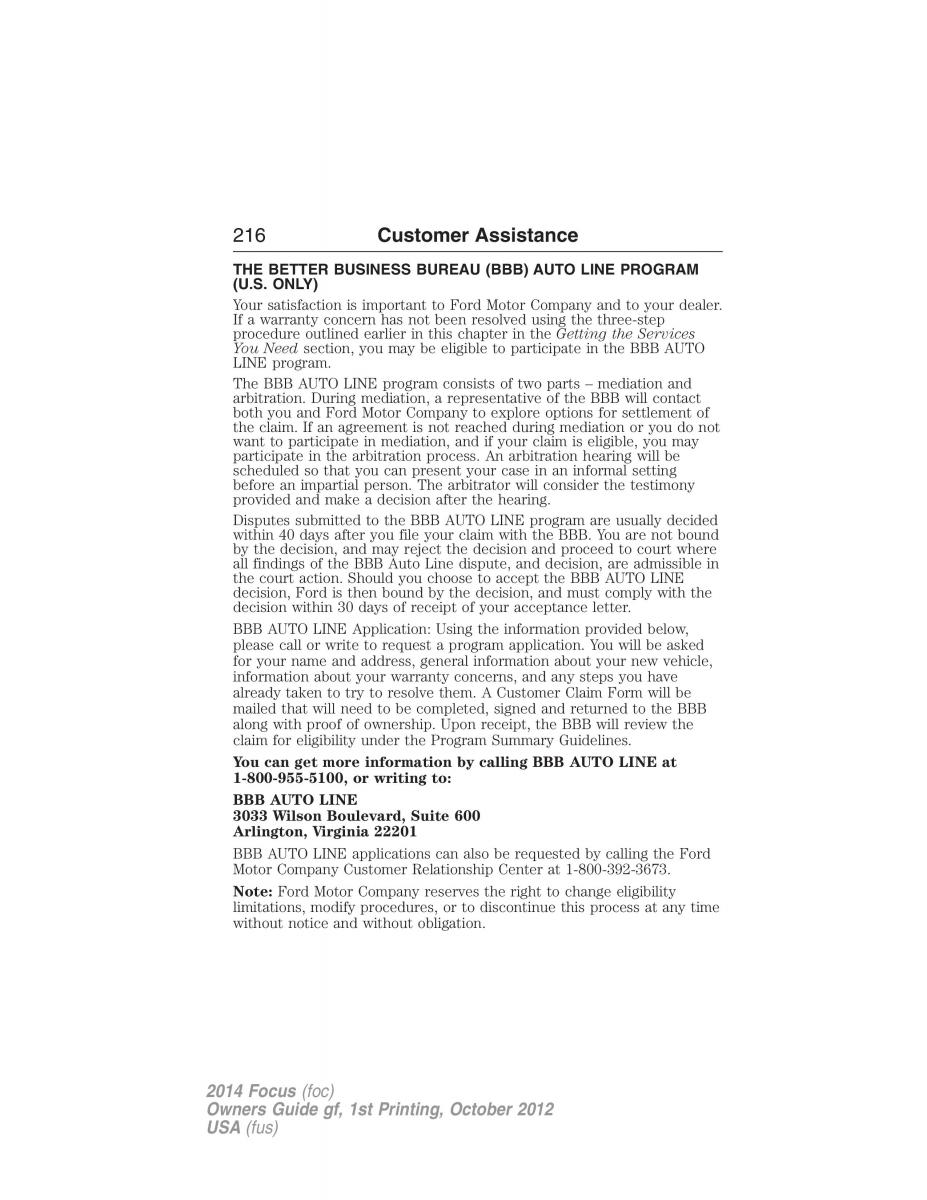 Ford Focus III 3 owners manual / page 217