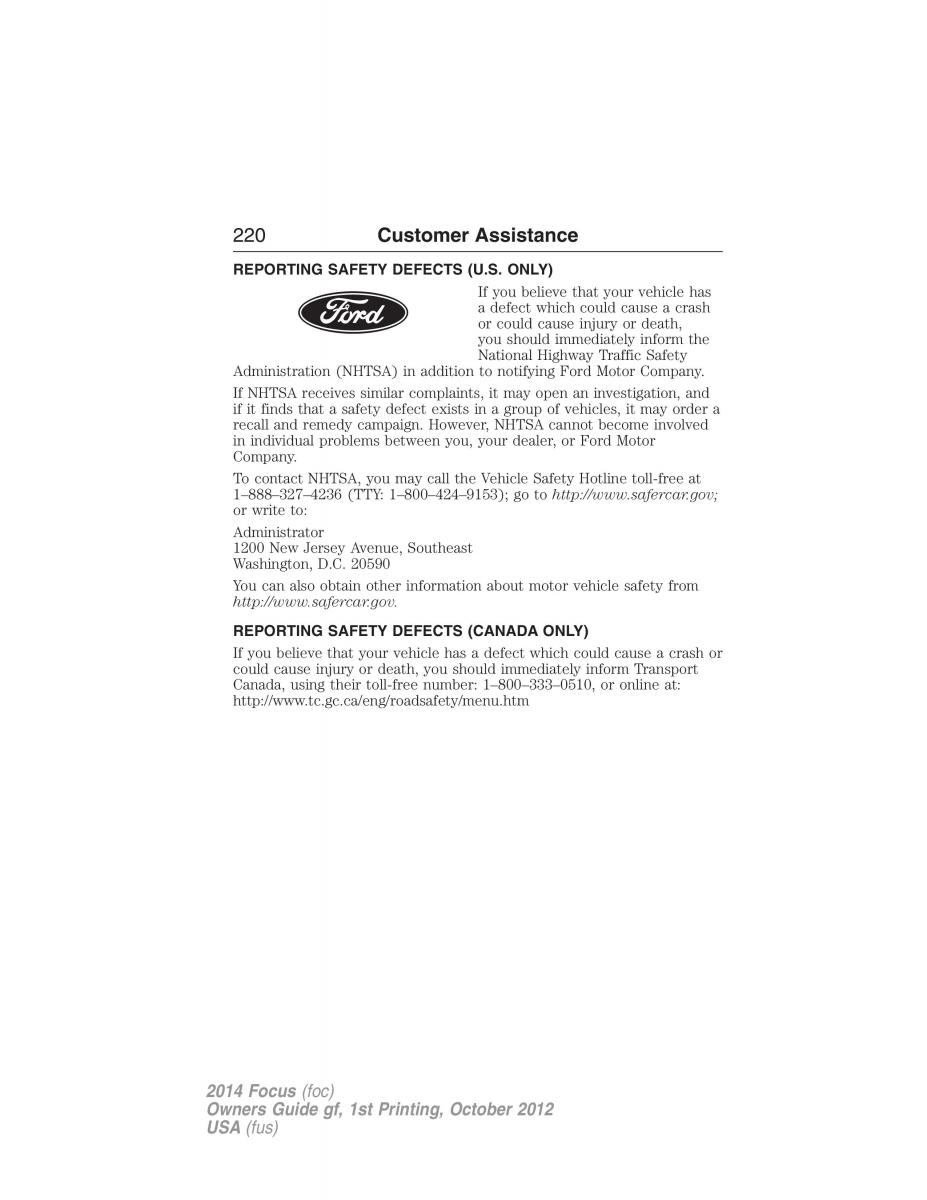 Ford Focus III 3 owners manual / page 221