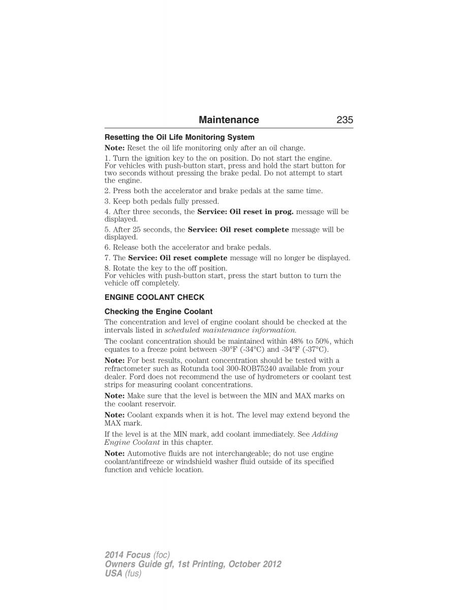 Ford Focus III 3 owners manual / page 236