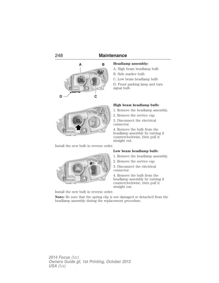 Ford Focus III 3 owners manual / page 249