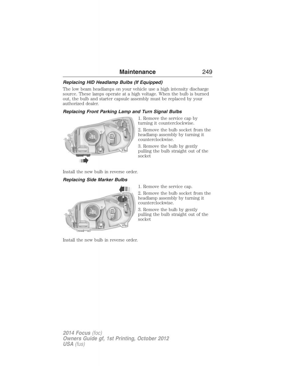 Ford Focus III 3 owners manual / page 250